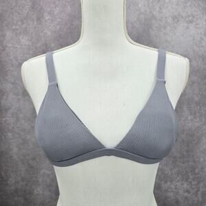 Gray Ribbed Triangle Bikini Top Adjustable Hook Swimwear M Medium Y2K